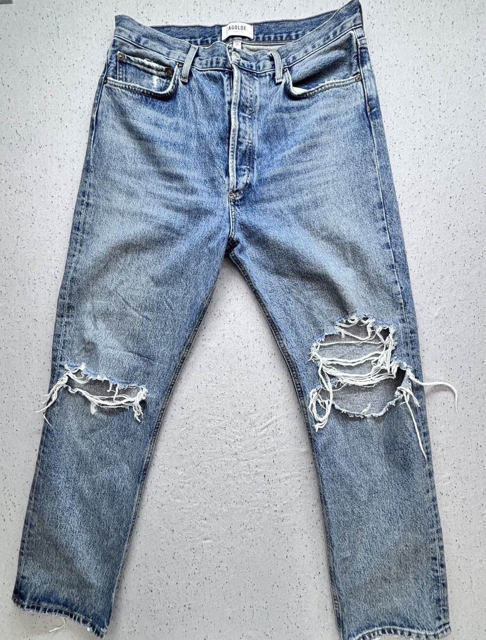 AGOLDE 90s Pinch Waist High Rise Straight Distressed Jeans Sz 30 Button Fly $238